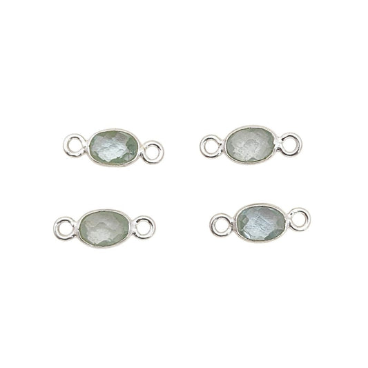 Oval aquamarine gemstone connector with 4x6mm bezel setting