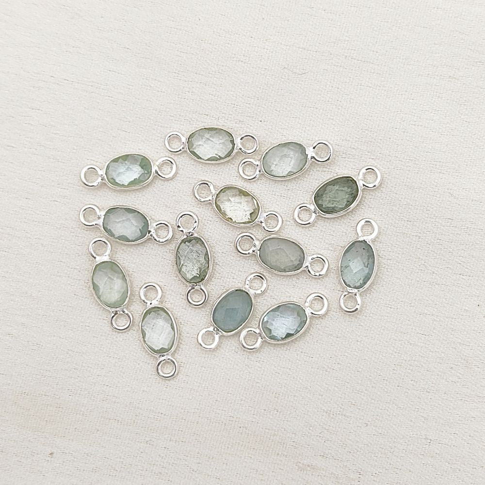 Bezel set aquamarine connector for handmade jewelry