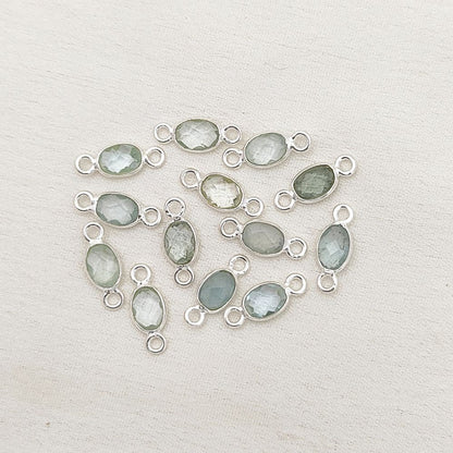 Bezel set aquamarine connector for handmade jewelry