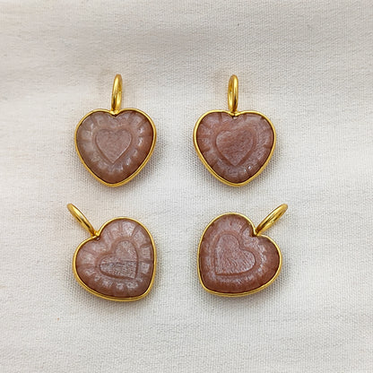 Peach Moonstone Heart Charm Necklace Handmade 15mm Healing Gemstone Pendant for Spiritual Jewelry- Selling Per Piece