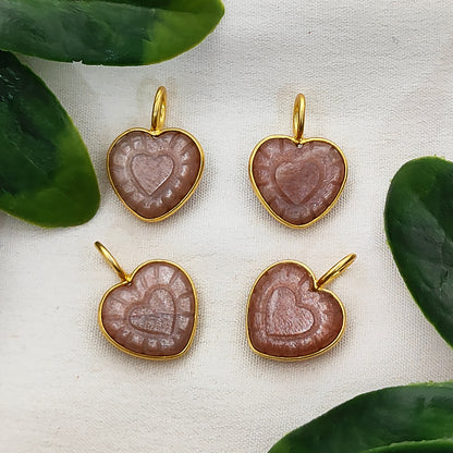 Peach Moonstone Heart Charm Necklace Handmade 15mm Healing Gemstone Pendant for Spiritual Jewelry- Selling Per Piece