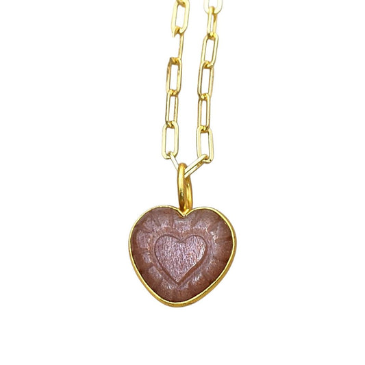 Peach Moonstone Heart Necklace Handmade Gemstone on Elegant Gold Chain Jewelry for Gift- Selling Per Piece