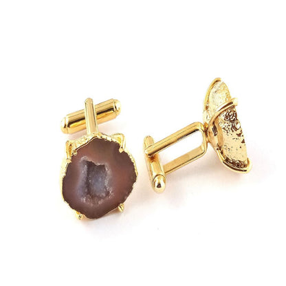 Peach Geode Druzy Cufflink Pair - Gold Electroplated Handmade Men’s Jewelry Set