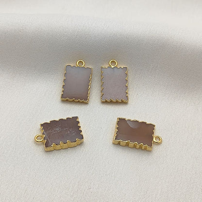 Handmade Peach Moonstone Necklace, Gold Electroplated Zig Zag Gemstone Slice Pendant