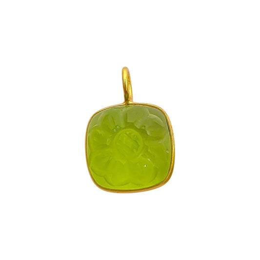 Peridot Quartz Flower Pendant Cushion Shape Hand Carved Gemstone Sterling Silver Charm Necklace August Birthstone Gift
