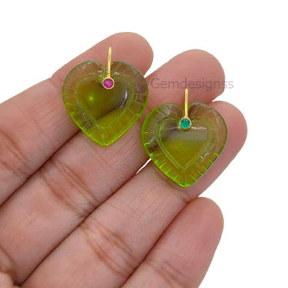 Peridot Quartz Heart Gemstone Pendant August Birthstone Charm with 925 Sterling Silver Fancy Bail for Necklace Makin- Selling Per Piece