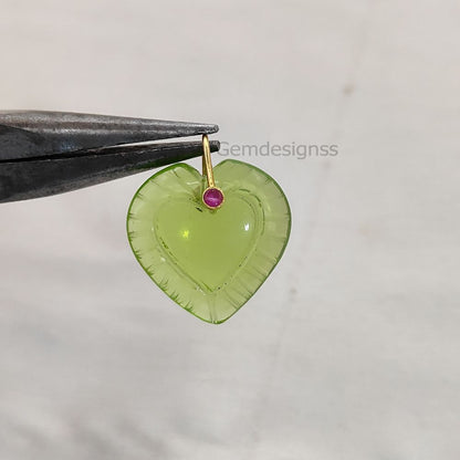 Peridot Quartz Heart Gemstone Pendant August Birthstone Charm with 925 Sterling Silver Fancy Bail for Necklace Makin- Selling Per Piece