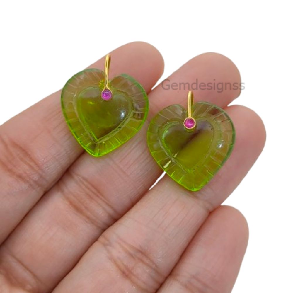 Peridot Quartz Heart Gemstone Pendant August Birthstone Charm with 925 Sterling Silver Fancy Bail for Necklace Makin- Selling Per Piece