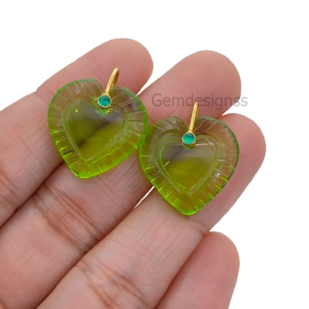 Peridot Quartz Heart Gemstone Pendant August Birthstone Charm with 925 Sterling Silver Fancy Bail for Necklace Makin- Selling Per Piece
