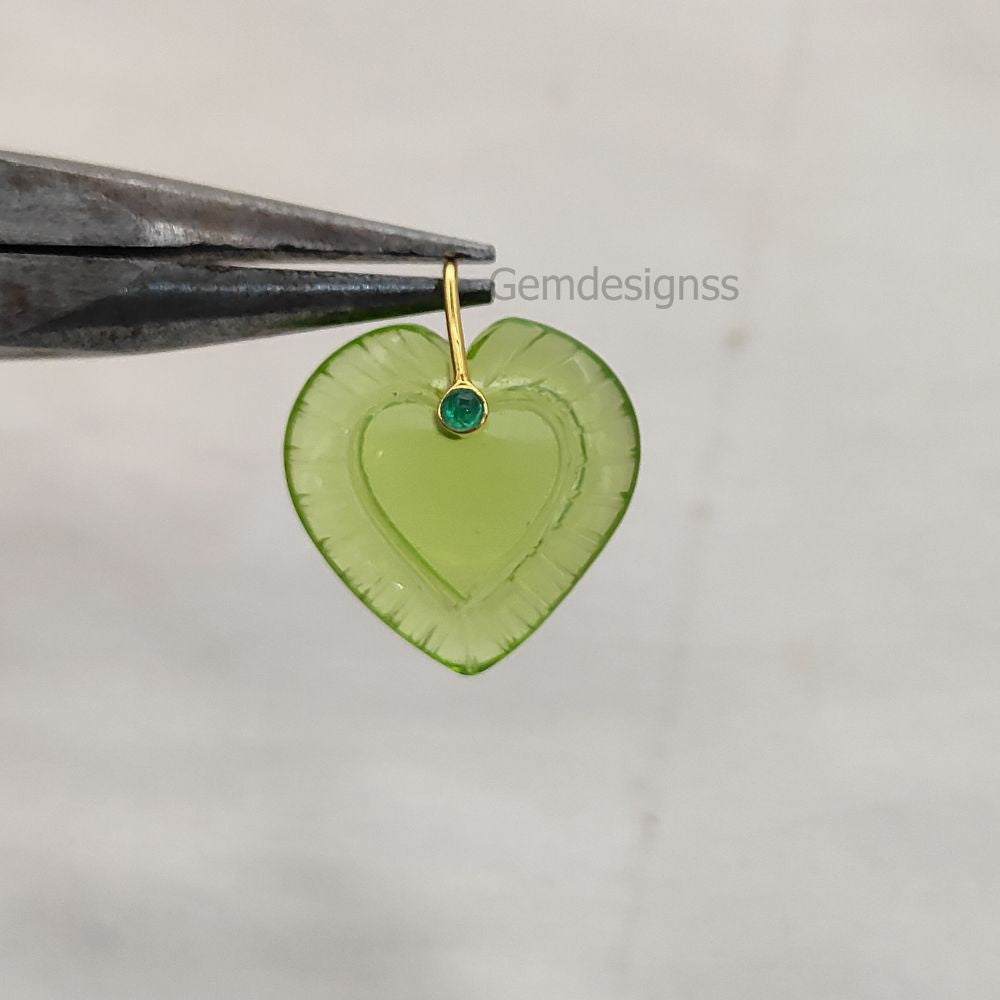 Peridot Quartz Heart Gemstone Pendant August Birthstone Charm with 925 Sterling Silver Fancy Bail for Necklace Makin- Selling Per Piece