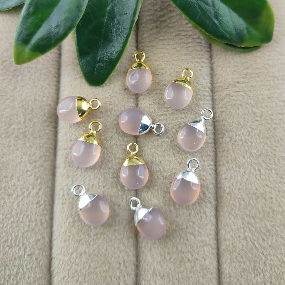 Pink Chalcedony Crystal Spike Pendant for Jewelry Making Natural 8–10mm Gemstone Charm with Gold or Silver Cap