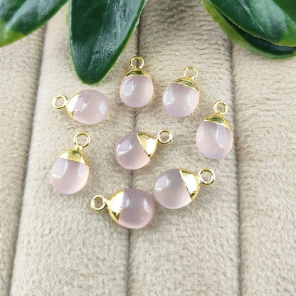 Pink Chalcedony Crystal Spike Pendant for Jewelry Making Natural 8–10mm Gemstone Charm with Gold or Silver Cap