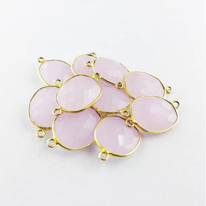 Gold Plated Pink Chalcedony Connector 12–15mm Free Form Gemstone Link for DIY Jewelry Creations- Selling Per Piece