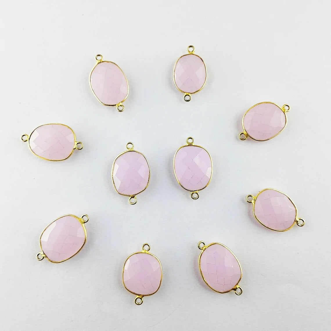 Gold Plated Pink Chalcedony Connector 12–15mm Free Form Gemstone Link for DIY Jewelry Creations- Selling Per Piece