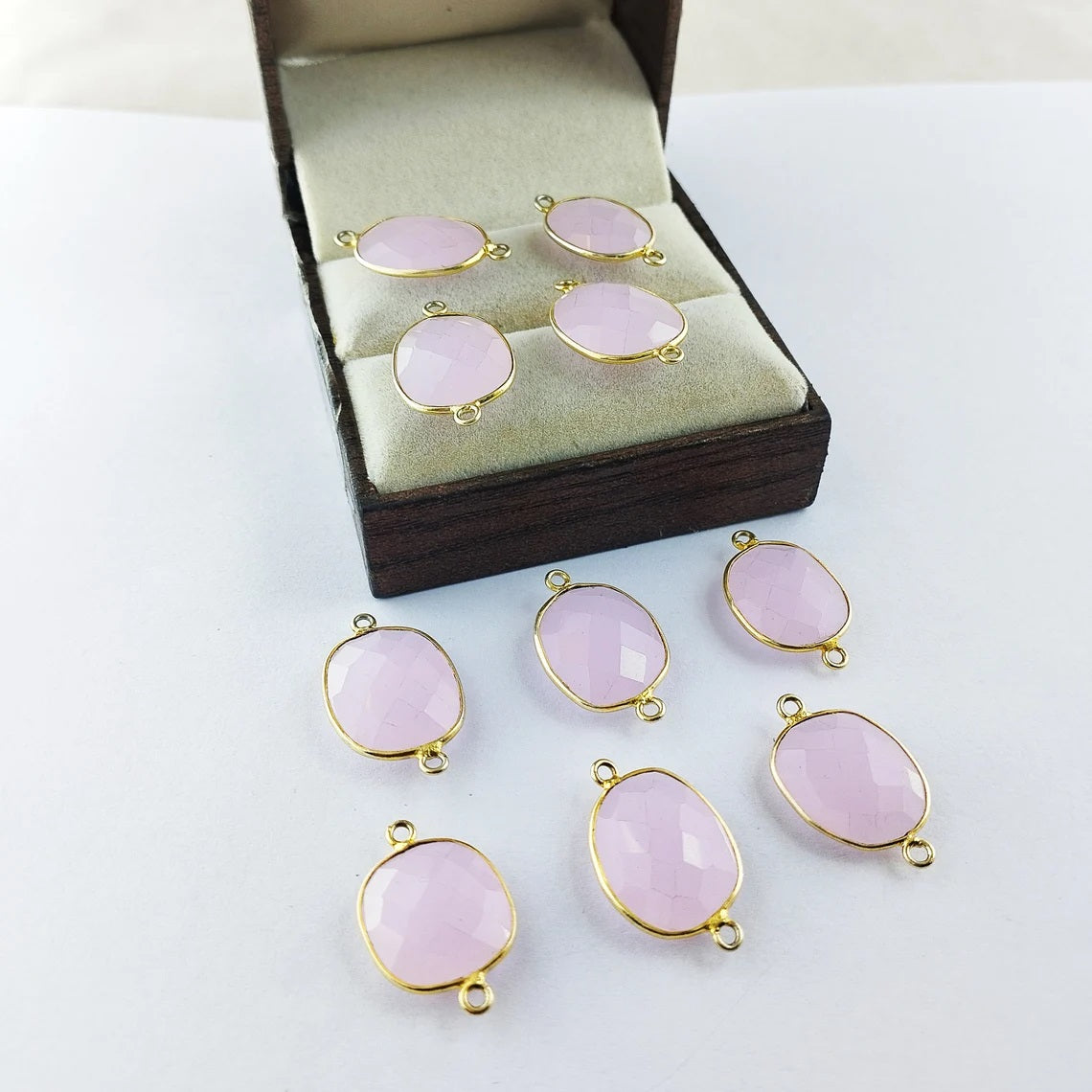 Gold Plated Pink Chalcedony Connector 12–15mm Free Form Gemstone Link for DIY Jewelry Creations- Selling Per Piece