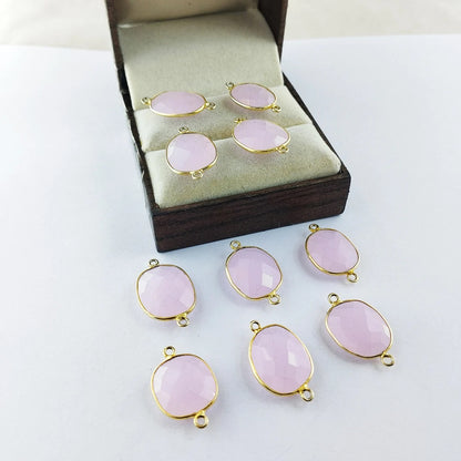 Gold Plated Pink Chalcedony Connector 12–15mm Free Form Gemstone Link for DIY Jewelry Creations- Selling Per Piece