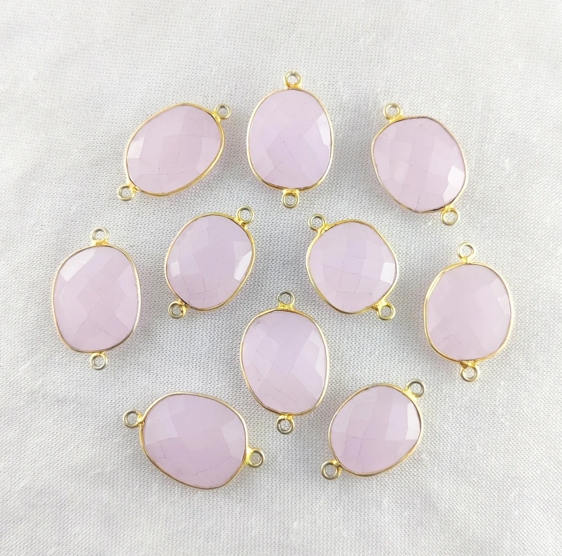 Gold Plated Pink Chalcedony Connector 12–15mm Free Form Gemstone Link for DIY Jewelry Creations- Selling Per Piece