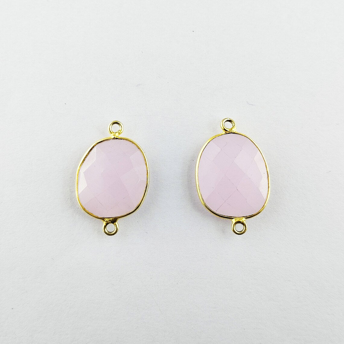 Gold Plated Pink Chalcedony Connector 12–15mm Free Form Gemstone Link for DIY Jewelry Creations- Selling Per Piece