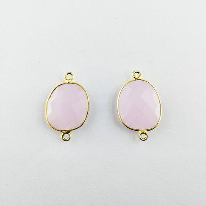 Gold Plated Pink Chalcedony Connector 12–15mm Free Form Gemstone Link for DIY Jewelry Creations- Selling Per Piece