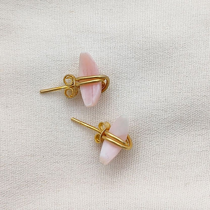 Pink Opal Gemstone Crescent Stud Earrings, Dainty Minimal Half Moon Jewelry, Handmade Gold Plated Sterling Silver Gift for Her- Selling Per Piece
