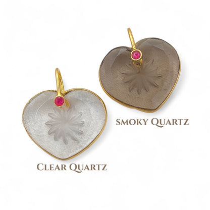 925 Sterling Silver Clear Quartz Heart Pendant with Fancy Pinch Bail Elegant Engraved Crystal Charm for Women- Selling Per Piece