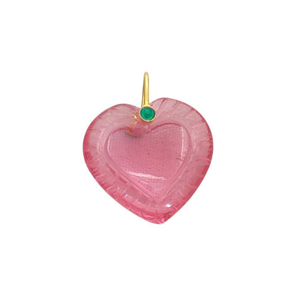 Pink Tourmaline Quartz Handcarved Heart Pendant Natural Gemstone Charm with 925 Sterling Silver Decorative Pinch Bail- Selling Per Piece