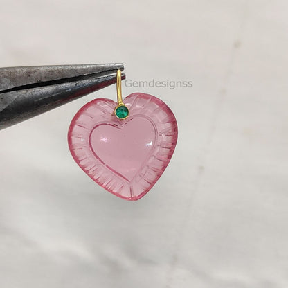 Pink Tourmaline Quartz Handcarved Heart Pendant Natural Gemstone Charm with 925 Sterling Silver Decorative Pinch Bail- Selling Per Piece