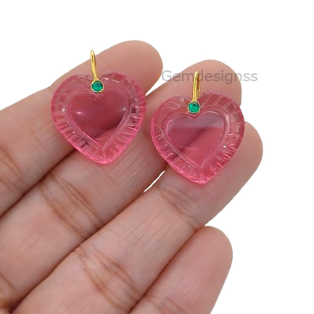 Pink Tourmaline Quartz Handcarved Heart Pendant Natural Gemstone Charm with 925 Sterling Silver Decorative Pinch Bail- Selling Per Piece