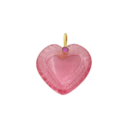 Pink Tourmaline Quartz Handcarved Heart Pendant Natural Gemstone Charm with 925 Sterling Silver Decorative Pinch Bail- Selling Per Piece