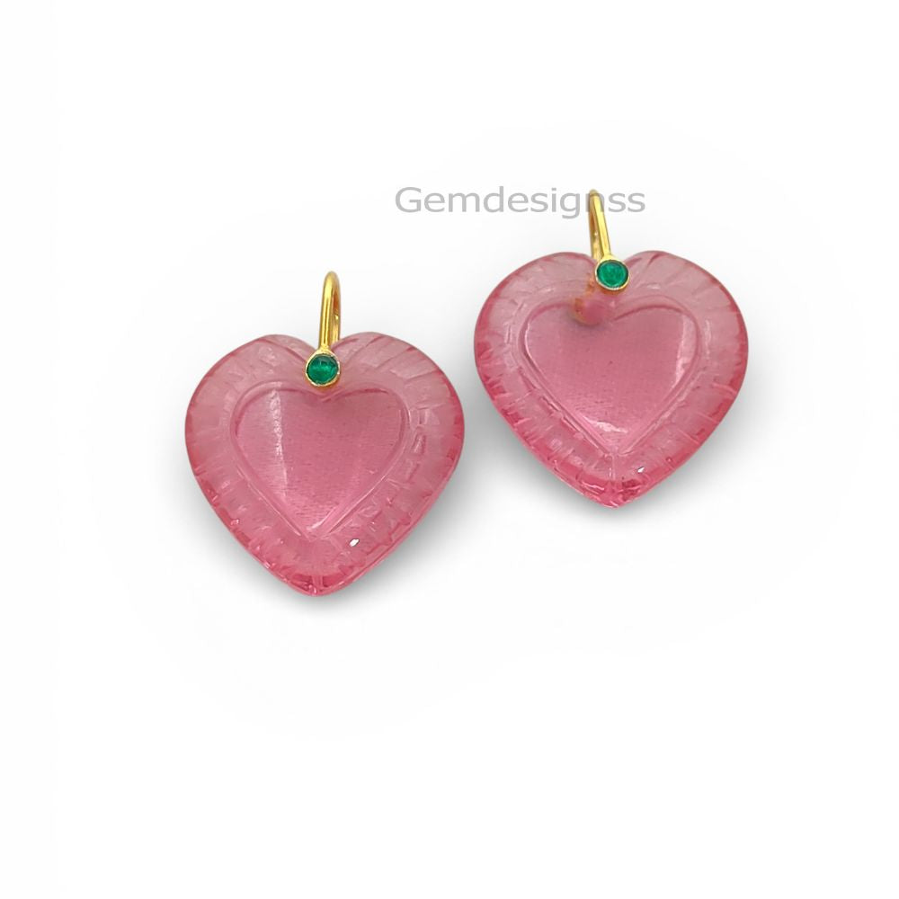 Pink Tourmaline Quartz Handcarved Heart Pendant Natural Gemstone Charm with 925 Sterling Silver Decorative Pinch Bail- Selling Per Piece