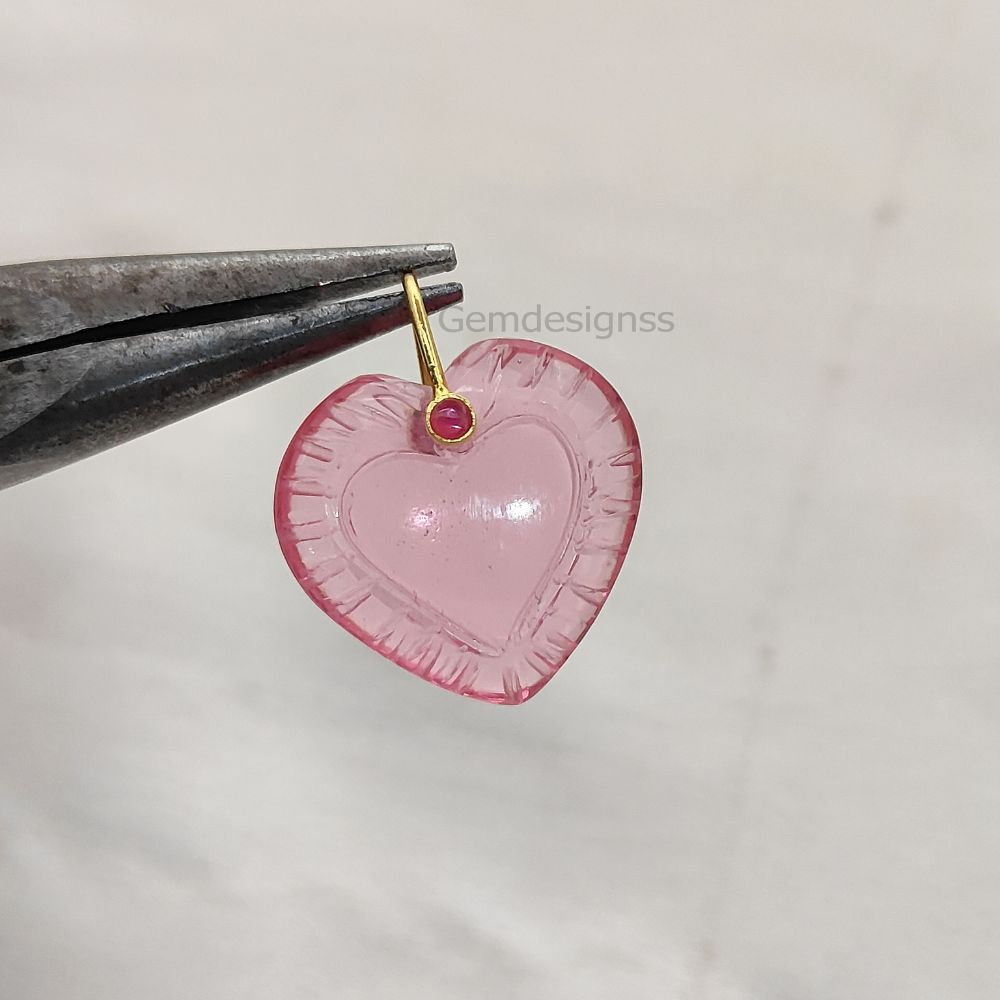 Pink Tourmaline Quartz Handcarved Heart Pendant Natural Gemstone Charm with 925 Sterling Silver Decorative Pinch Bail- Selling Per Piece