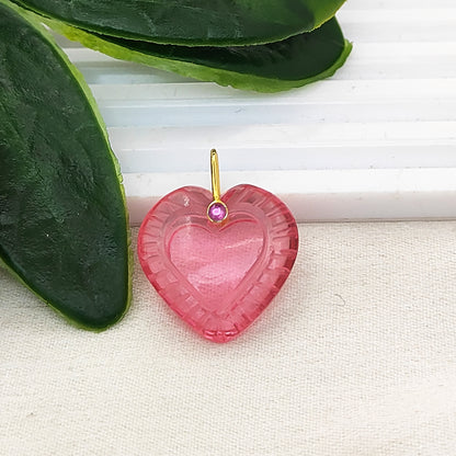 Pink Tourmaline Quartz Heart Charm Pendant with 925 Sterling Silver Bail Necklace & Jewelry Projects- Selling Per Piece