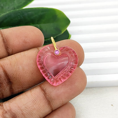 Pink Tourmaline Quartz Heart Charm Pendant with 925 Sterling Silver Bail Necklace & Jewelry Projects- Selling Per Piece