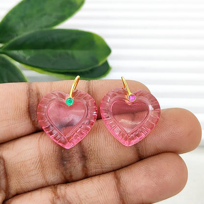Pink Tourmaline Quartz Heart Charm Pendant with 925 Sterling Silver Bail Necklace & Jewelry Projects- Selling Per Piece