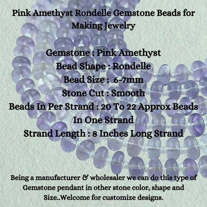 Pink Amethyst Rondelle Gemstone Beads for Making Jewelry