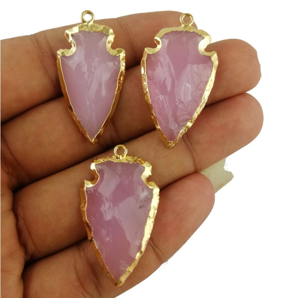 Pink Chalcedony Pendant Necklace – Handmade Arrow Crystal Jewelry – Unique Gift for Women
