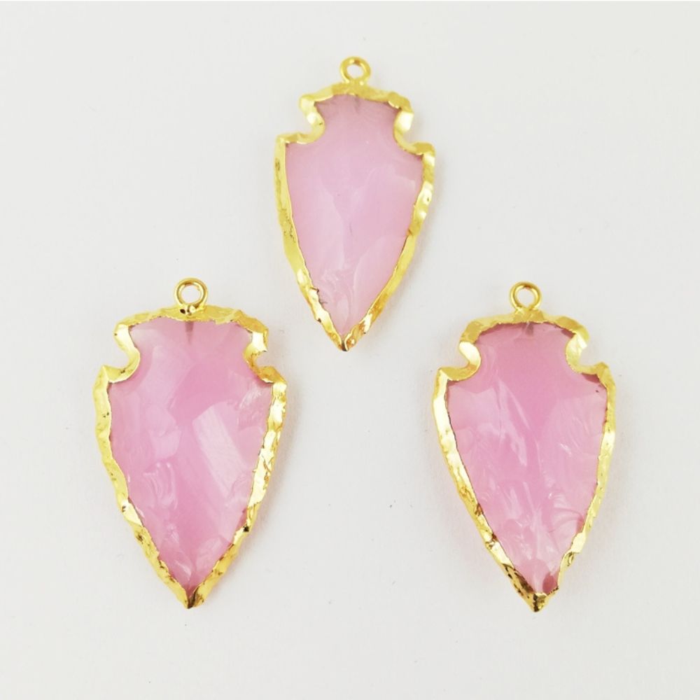 Pink Chalcedony Necklace – Gold-Plated Arrow Gemstone Pendant – Handmade Charm Jewelry for Her
