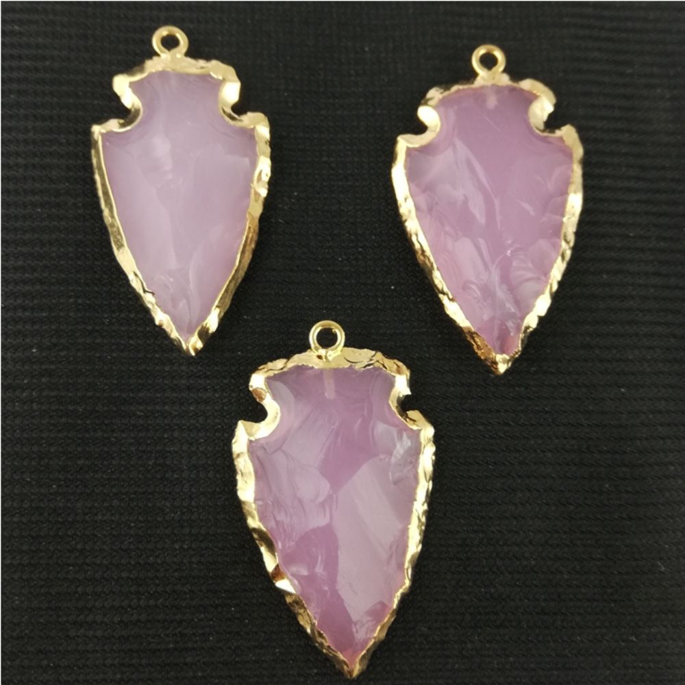 Handmade Pink Chalcedony Arrow Pendant – Gold Electroplated Minimalist Gemstone Necklace for Women
