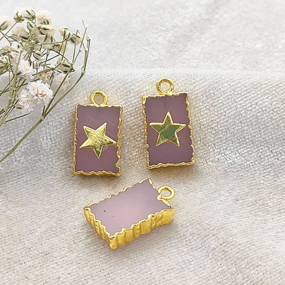 Pink Chalcedony slice pendant with star accent gold plated handmade charm