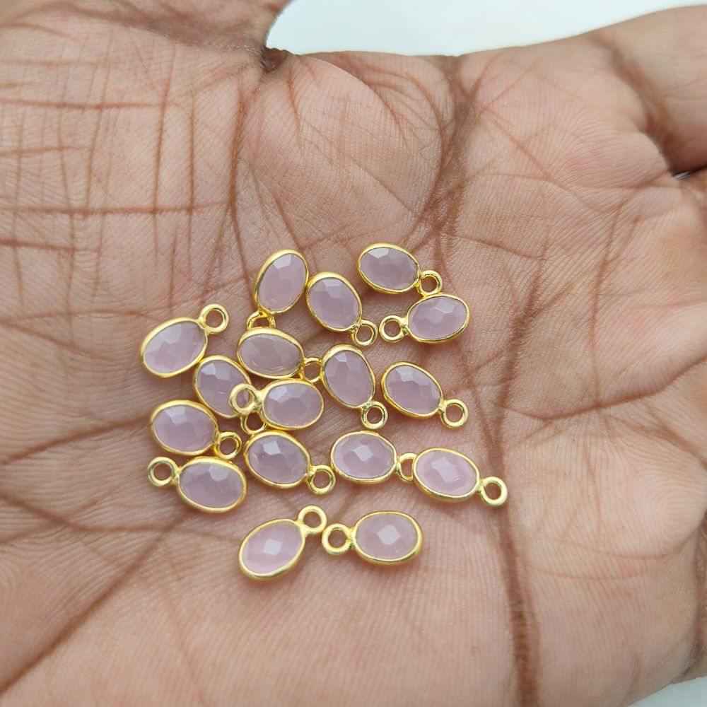 Minimalist pink chalcedony charm pendant in gold setting