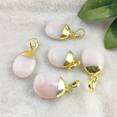 Minimalist Pink Opal Pendant Gold Electroplated Tumble Gemstone Necklace Handmade Jewelry- Selling Per Piece
