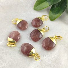 Handmade Pink Strawberry Quartz Pendant Gold Electroplated Crystal Necklace Unique Boho Jewelry- Selling Per Piece