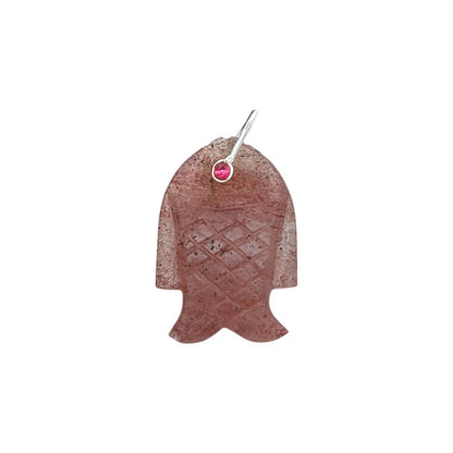 Pink Strawberry Quartz Crystal Fish Pendant Hand Carved Gemstone Charm Gold Plated 925 Sterling Silver Bail Necklace Jewelry Component