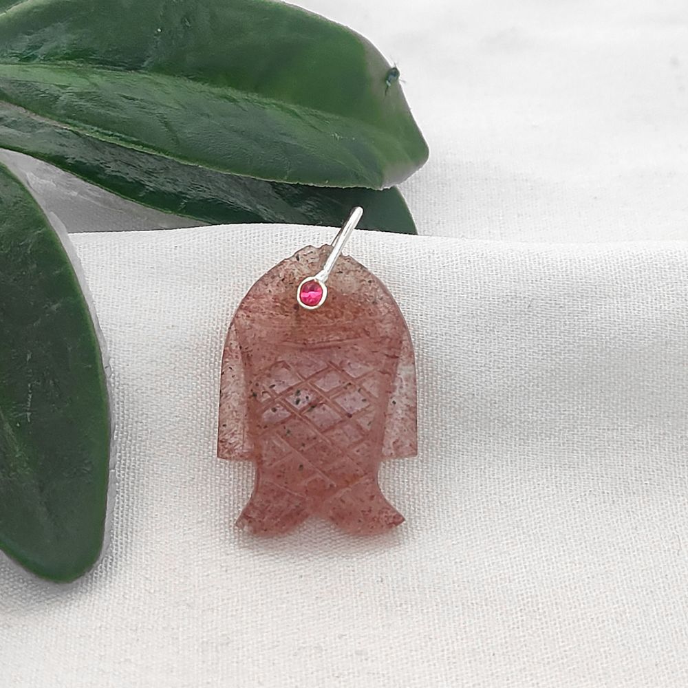 Multi Color Gemstone Fish Pendant Hand Carved Crystal Charm with Gold Plated 925 Sterling Silver Bail for Necklace Making