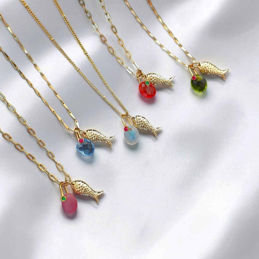 Pisces Lucky Fish Necklace, 18K Gold Plated Oval Charm Pendant, Ocean Inspired Summer Jewelry
