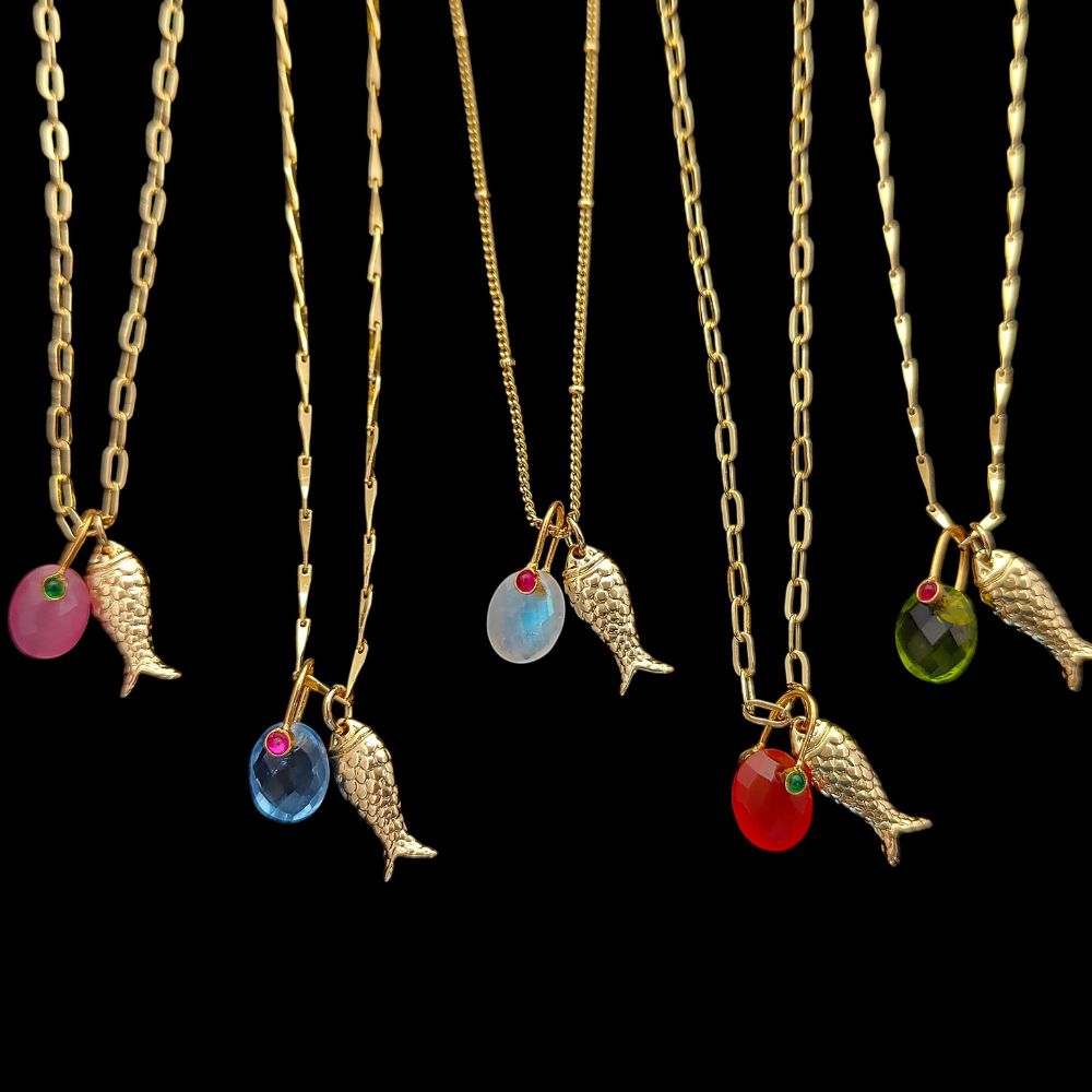 Pisces Lucky Fish Necklace, 18K Gold Plated Oval Charm Pendant, Ocean Inspired Summer Jewelry