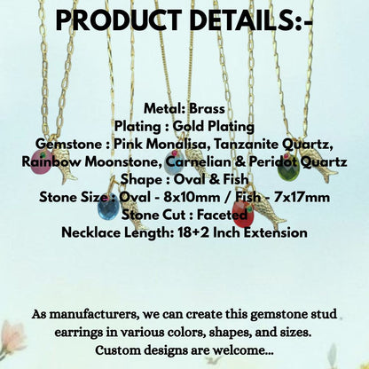 Pisces Lucky Fish Necklace, 18K Gold Plated Oval Charm Pendant, Ocean Inspired Summer Jewelry