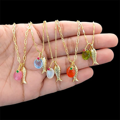 Pisces Lucky Fish Necklace, 18K Gold Plated Oval Charm Pendant, Ocean Inspired Summer Jewelry