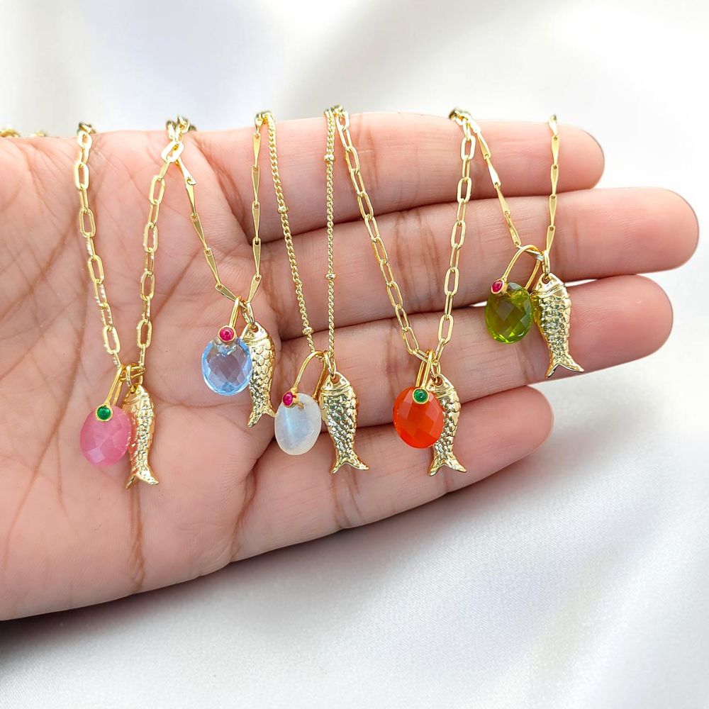 Pisces Lucky Fish Necklace, 18K Gold Plated Oval Charm Pendant, Ocean Inspired Summer Jewelry