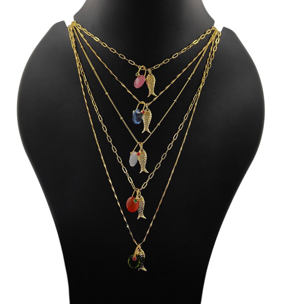 Pisces Lucky Fish Necklace, 18K Gold Plated Oval Charm Pendant, Ocean Inspired Summer Jewelry